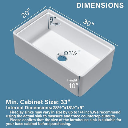 White Farmhouse Workstation Sink 30 x 20 Inch, Firecaly Apron Front Undermount Farm Kitchen Sink, Heavy Duty Deep Single Bowl, Reversible (Sleek & Fluted Optional), Pure White, for Kitchen