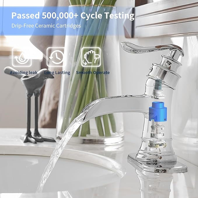BWE Bathroom Faucet Chrome Waterfall Sink Bath Faucets Single Handle Hole Lavatory Vanity Restroom Commercial Water Supply Lines Hose