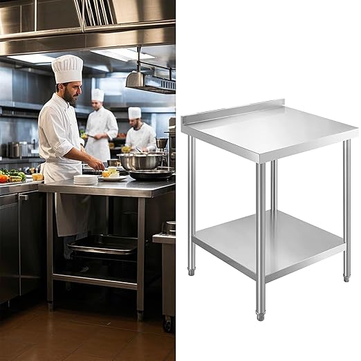 Stainless Steel Table Stainless Steel Table for Prep & Work 24 x 24 Inches with Backsplash and Knife Block for Restaurant, Home and Hotel