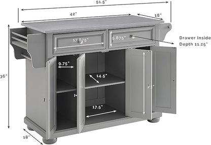Crosley Furniture Alexandria Stainless Steel Top Rolling Kitchen Island Storage Cart, Microwave Stand, Gray