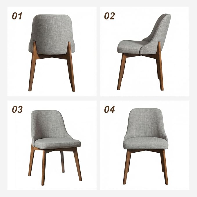 Casaphoria Set of 2 Upholstered Dining Chairs, Light Grey Fabric Kitchen Chairs with Walnut Wood Legs, Modern Accent Chairs for Dining Room, Living Room or Kitchen