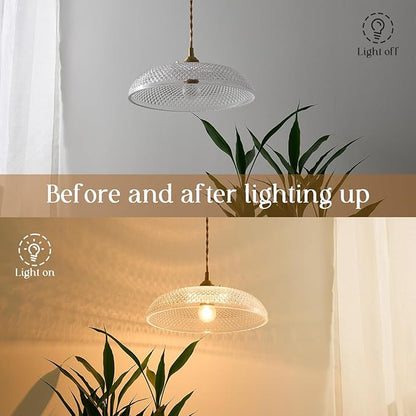 Hanging Lights, 11.8 Inch Glass Shade Kitchen Island Light Fixtures Braided Adjustable Light Cord Pendant Lights Vintage Hanging Pendant Light for Kitchen and Bedroom