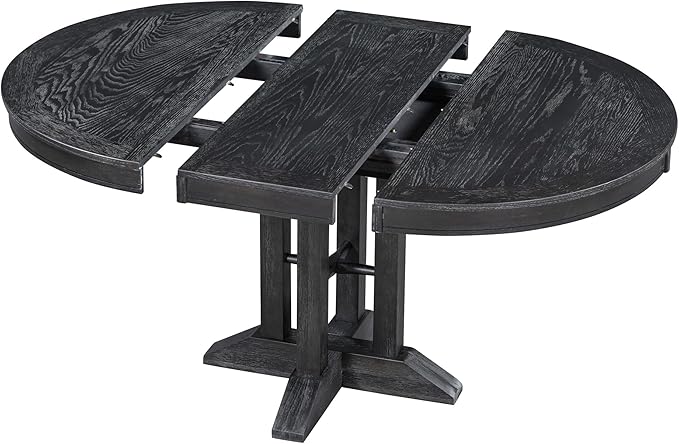 Ball & Cast Farmhouse Extendable Dining Table for 4-6, 42"-56" Extendable Kitchen-Table with a 14" Leaf, Round Ellipse Retro Wood Dining Room-Table w/Removable Leaves,Space Saving, Espresso
