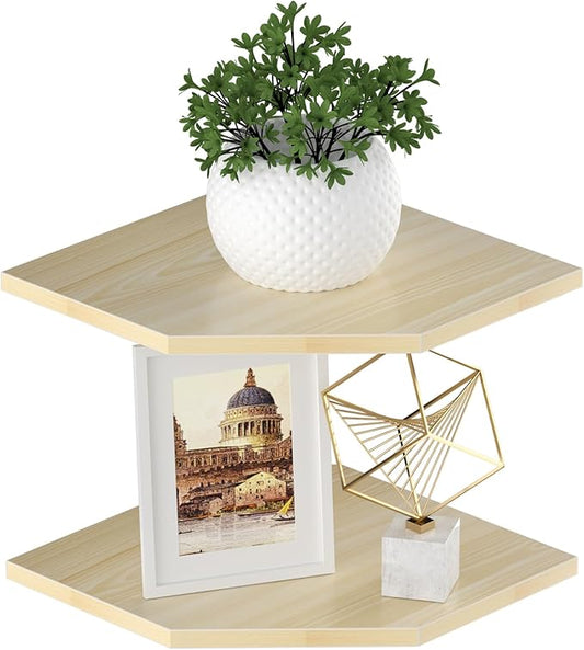 JJL Corner Shelves, 12 Inch Corner Shelf Wall Mounted with Wire Hole, 2 Tier 13.3 Inch Deep Wooden Corner Hanging Shelving for Wall Storage, for Speaker, Cable Box, Light White