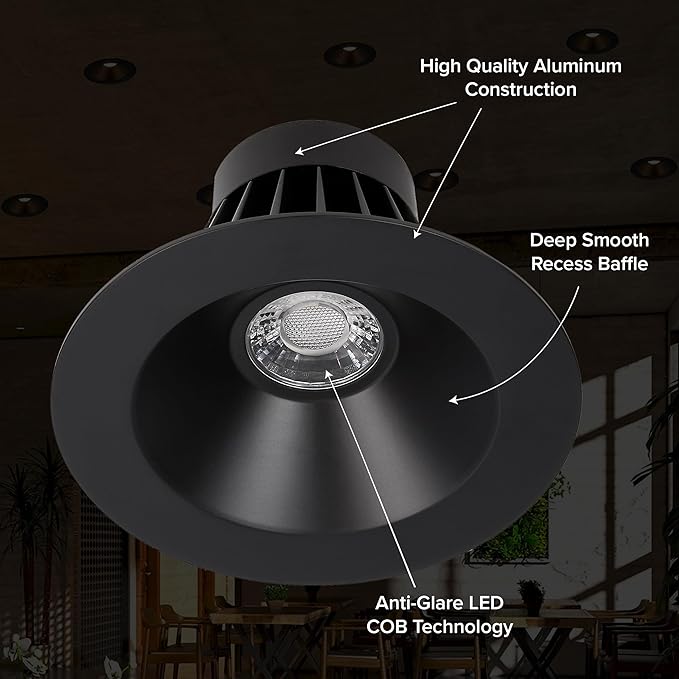 Maxxima 6 in. Retrofit Recessed Anti-Glare LED Downlight, 1200 Lumens, 5 Color Temperature Selectable 2700K/3000K/3500K/4000K/5000K, Dimmable, E-26 Quick Connect Adapter, 90 CRI, Black Trim