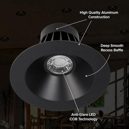 Maxxima 6 in. Retrofit Recessed Anti-Glare LED Downlight, 1200 Lumens, 5 Color Temperature Selectable 2700K/3000K/3500K/4000K/5000K, Dimmable, E-26 Quick Connect Adapter, 90 CRI, Black Trim