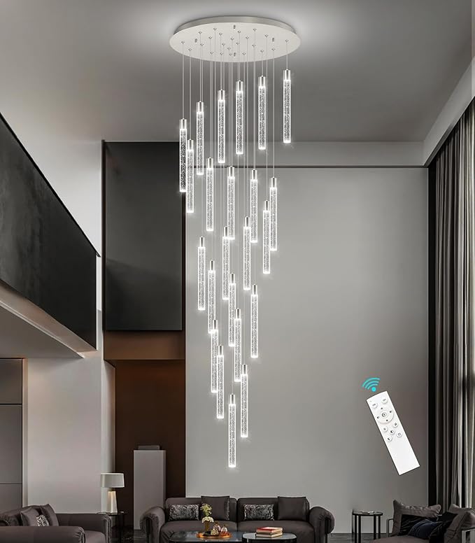 23-Light Long Large Modern Led Crystal Chandeliers Modern Spiral Chandeliers High Ceilings Chandelier for Staircase Foyer Chrome