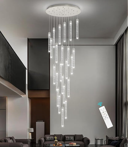 23-Light Long Large Modern Led Crystal Chandeliers Modern Spiral Chandeliers High Ceilings Chandelier for Staircase Foyer Chrome