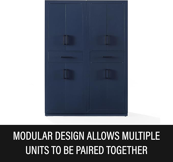 Crosley Furniture Isla 2-Piece Modern Kitchen Storage Pantry Cabinet Set with Shelves, Dining, Laundry Room, Navy