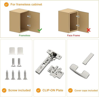 Chibery 20 Pack Frameless Full Overlay Soft Close Concealed European Hinges, Self Closing Satin Nickel, 105 ° Open Angle 4D Adjustment, Speed Control, Clip On, Stainless Steel for Cabinet Door