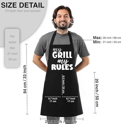 TOSHE Funny Apron Waterdrop Resistant Cotton Apron with adjustable Aprons for Women with Pockets 12 Color option Cooking (Black - My Grill My Rules)
