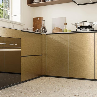 CRE8TIVE Brass Gold Stainless Steel Contact Paper for Appliances Brushed Metallic Gold Peel and Stick Wallpaper 12"x80" Waterproof Heat Resistant Vinyl Film for Kitchen Dishwasher Fridge Oven Covers