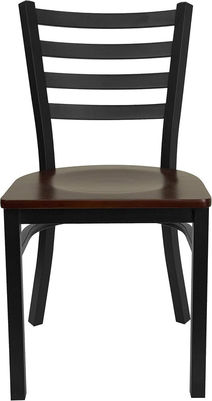Flash Furniture HERCULES Series Black Ladder Back Metal Restaurant Chair - Mahogany Wood Seat