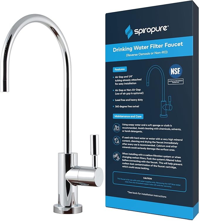 SpiroPure NSF-Certified Lead-Free Air Gap RO Faucet, Polished Chrome, Reverse Osmosis Replacement Water Filter Faucet, 3 Line Filtered Faucet, SP-FC100-CM