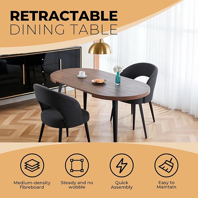 Extendable Dining Room Table, 70.87”-39.37”Large Oval Kitchen Table Set for 4 to 6 People，Wood Tabletop Foldable Tables for Conference Room (1 Table Only Walnut)