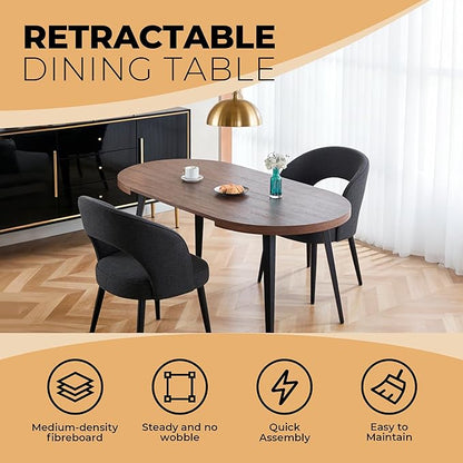 Extendable Dining Room Table, 70.87”-39.37”Large Oval Kitchen Table Set for 4 to 6 People，Wood Tabletop Foldable Tables for Conference Room (1 Table Only Walnut)