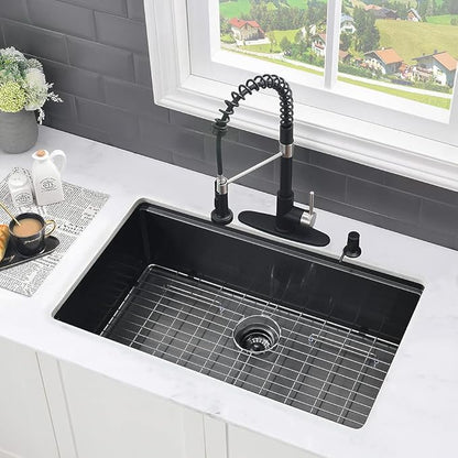 28 Inch Black Undermount Kitchen Sink Workstation-VASOYO 28x19 Black Stainless Steel Kitchen Sink Undermount Workstation Sinks 16 Gauge 304 Stainless Single Bowl Deep Sinks with Cutting Board
