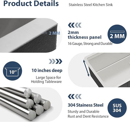 Lordear 45 Inch Undermount Kitchen Sink Super Large Ledge Workstation 16 Gauge Stainless Steel Single Bowl Under Counter Kitchen Sink with Built-in Accessories 45''x19''x10''