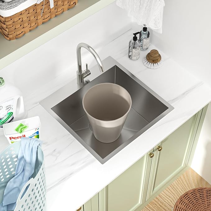 25 Laundry Sink Drop In - 25x22x12 Inch Laundry Utility Sinks 12 Inch Deep Sinks Stainless Steel Topmount Sink 16 Gauge Single Bowl Sink for Laundry Room