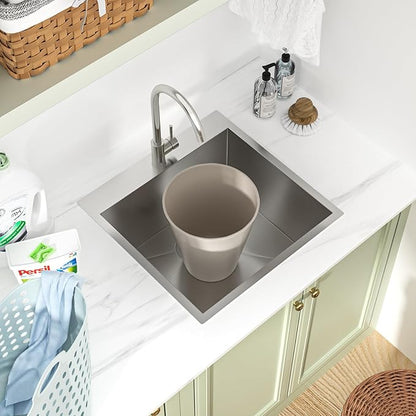 25 Laundry Sink Drop In - 25x22x12 Inch Laundry Utility Sinks 12 Inch Deep Sinks Stainless Steel Topmount Sink 16 Gauge Single Bowl Sink for Laundry Room