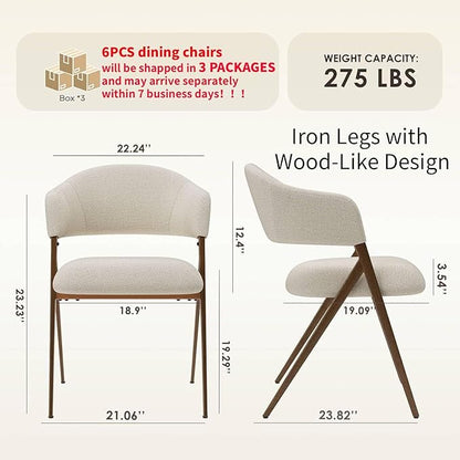 COLAMY Dining Chairs Set of 6, Mid Century Modern Dining Room Kitchen Dinner Chairs with Iron Legs, Open Back and Padded Seat, for Living Room/Bedroom/Restaurant/Cafe, Beige