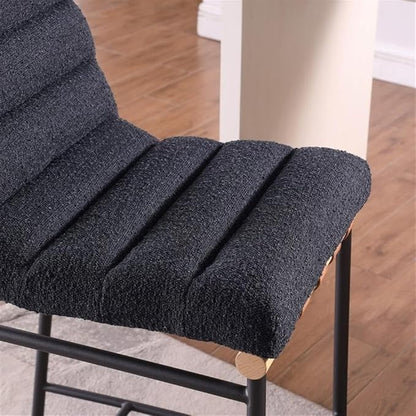 Lilola Home Lahni 18" W Black Boucle Fabric Counter Height Chair – Contemporary Upholstered Bar Stool with Cognac PU Leather Detail and Fully Assembled Design for Kitchen Dining Room