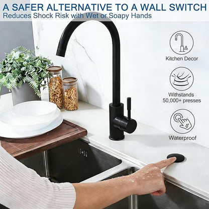 BESTILL Garbage Disposal Air Switch Kit - All Metal, UL Listed Long Push Button for Waste Disposer, Single Outlet Sink Top Solid Brass Air On/Off Button, Matte Black