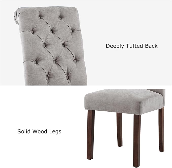 Tufted Dining Chairs Set of 6, Upholstered Parsons Dining Room Chairs, Fabric Kitchen Side Chair with Wood Legs, Light Grey