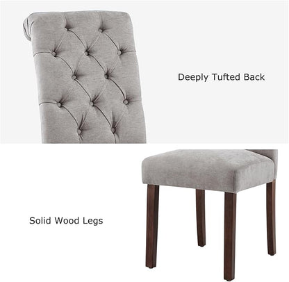 Tufted Dining Chairs Set of 6, Upholstered Parsons Dining Room Chairs, Fabric Kitchen Side Chair with Wood Legs, Light Grey