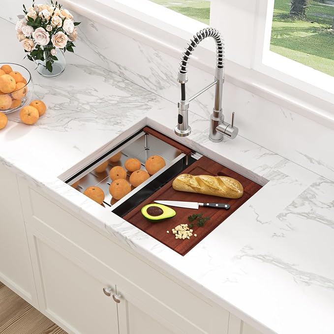 Sarlai 23 Undermount Bar Sink - 23 x 19 Inch Kitchen Sink Ledge Workstation 16 Gauge Stainless Steel Single Bowl RV Bar Prep Basin Kitchen Outdoor Sinks