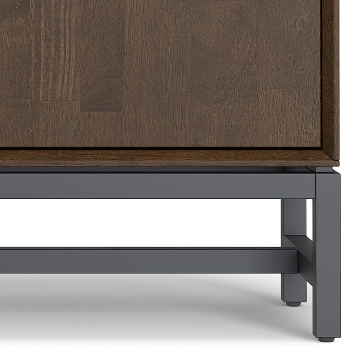 SIMPLIHOME Banting SOLID HARDWOOD 36 inch Wide Modern Industrial Entryway Storage Cabinet in Walnut Brown for the Living Room, Entryway and Family Room