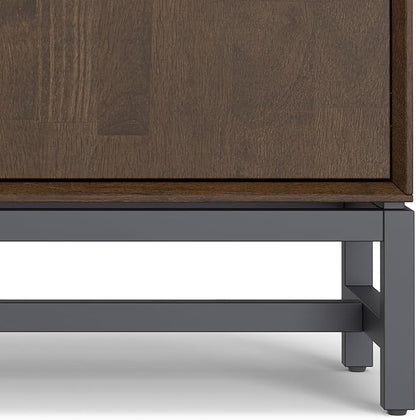 SIMPLIHOME Banting SOLID HARDWOOD 36 inch Wide Modern Industrial Entryway Storage Cabinet in Walnut Brown for the Living Room, Entryway and Family Room