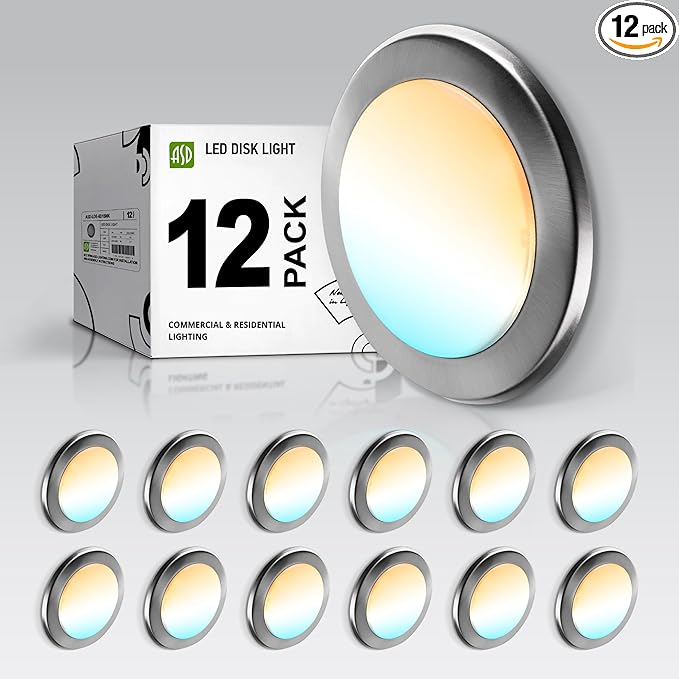 ASD 12 Pack LED Disk Lights 6 Inch, 15W 5CCT 2700K-5000K 1245LM CRI90+, Dimmable Flush Mount Ceiling Light Fixture, Low Profile Surface Mount Disc, Junction Box or Recessed Can Install, UL Energy Star