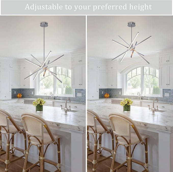 Y'INSP Modern Sputnik Chandeliers 45W LED Brushed Nickel Sputnik Light Fixture 5 Lights Pendant Light for Dining Room Foyer Kitchen Island Bedroom Living Room Linear Chandelier Light