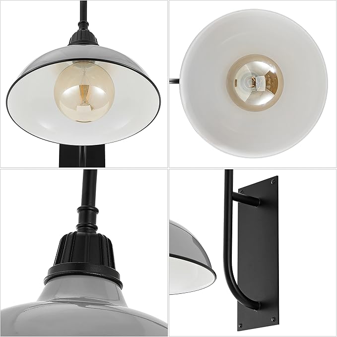 JONATHAN Y 12.25" Gray/Black 1-Light Farmhouse Gooseneck Outdoor Wall Sconce Lamp, with Black Metal Bowl Shade, Industrial Iron LED Porch Light for Patio Garage Entryway (JYL7614D)