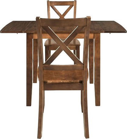 Wood Dining Table Set with 2 X-Back Chairs,3-Piece Drop Leaf Breakfast Nook Table with Chairs for Kitchen Room (Brown)