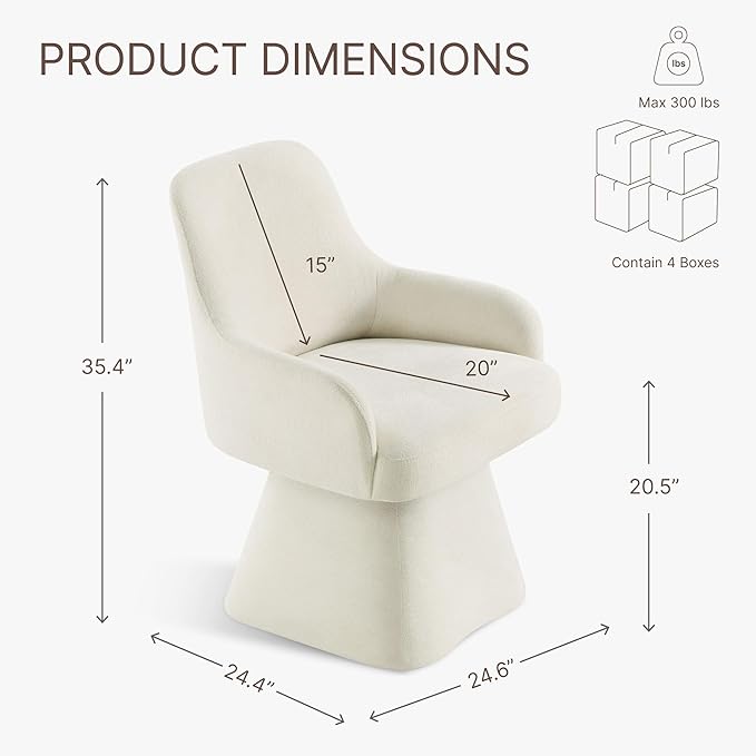 KISLOT Swivel Dining Chairs Set of 4, Mid Century Modern Chairs Fabric Upholstered Armchair with Armrest & Ergonomic Backrest for Dining Room, Kitchen, Bedroom, Living Room, Linen, 4 Boxs