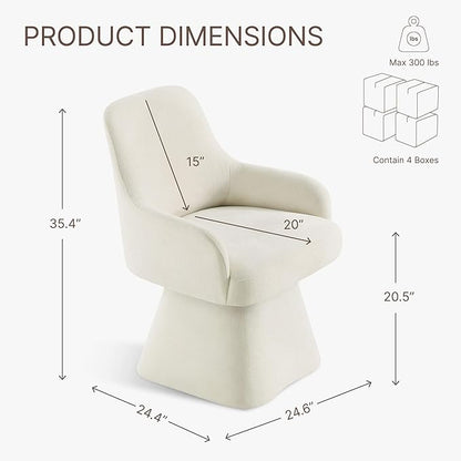 KISLOT Swivel Dining Chairs Set of 4, Mid Century Modern Chairs Fabric Upholstered Armchair with Armrest & Ergonomic Backrest for Dining Room, Kitchen, Bedroom, Living Room, Linen, 4 Boxs
