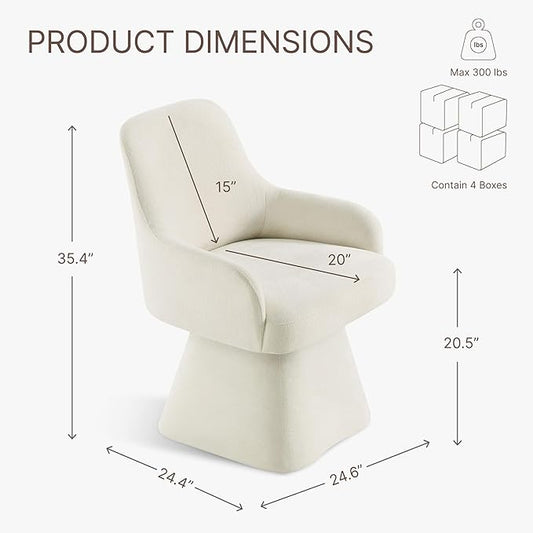KISLOT Swivel Dining Chairs Set of 4, Mid Century Modern Chairs Fabric Upholstered Armchair with Armrest & Ergonomic Backrest for Dining Room, Kitchen, Bedroom, Living Room, Linen, 4 Boxs