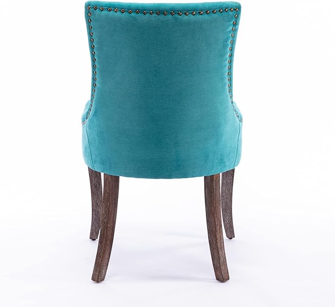 2 Pieces Dining Chair, Ergonomic Bar Chairs, Thickened Fabric Chairs with Neutral Toned Solid Wood Legs, Bronze Nail Head Accent, Sturdy Structure, Soft Comfort, for Living Room Dining Room, Blue