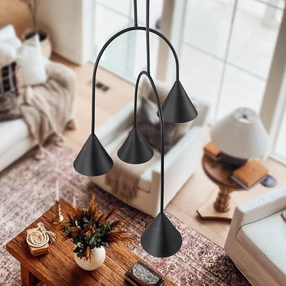 LamQee Matte Black Industrial Pendant Light Fixture, 4 Lights Large Cluster Pendant Lighting with Cone Metal Shade, Farmhouse Hanging Chandelier for Dining Room Kitchen Island Bar Entryway Staircase