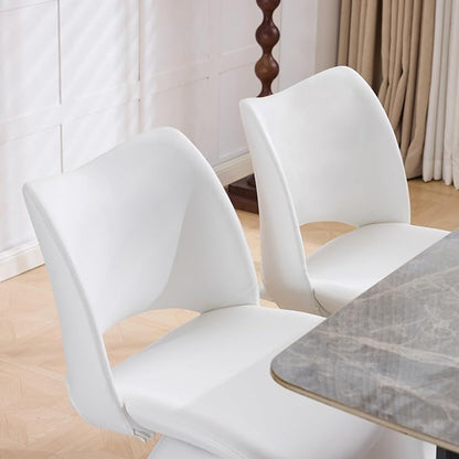 Swivel Dining Chair Upholstered Faux Leather Accent Seat with Curved High Back, Cushioned Foam Padding, Solid Wood and Metal Base, Modern Armless Side Chair for Kitchen Island Vanity Desk (White)