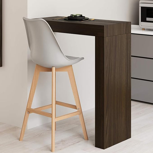 Mobili Fiver Evolution Tall Kitchen Bar Table Made in Italy | Space Saving, Wall-Mounted Counter Height Table for 1 | Breakfast Bar Table Top w/Cable Holder | Dark Walnut | 35,4" x 15,7" in