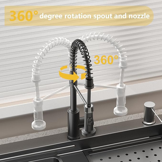 28x18 Black Drop-in Kitchen Sink: Deep Single Bowl Stainless Steel Workstation with Faucet & Accessories Combo for Family Kitchen—Scratch Resistant & Noise Reducing