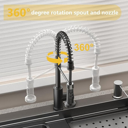 28x18 Black Drop-in Kitchen Sink: Deep Single Bowl Stainless Steel Workstation with Faucet & Accessories Combo for Family Kitchen—Scratch Resistant & Noise Reducing