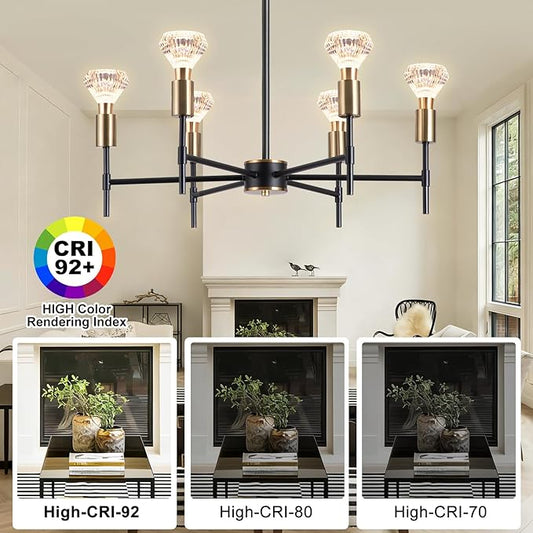 6 Light Black Imitation Crystal Chandelier, Modern Vintage Farmhouse Flush Mount Ceiling Pendant Light for Kitchen Island Dining Room Entryway Foyer Home Décor