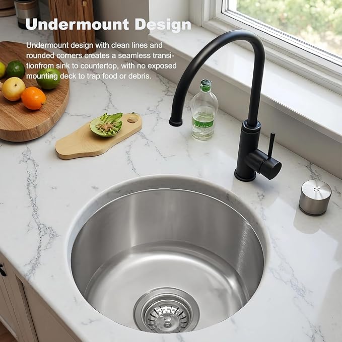 13 inch Stainless Steel Undermount Mini Single Round Bowl Kitchen Bar Sink with Drainer