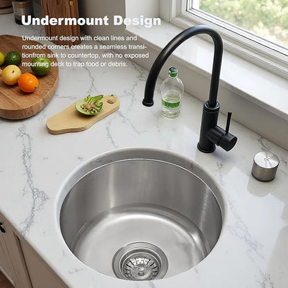 13 inch Stainless Steel Undermount Mini Single Round Bowl Kitchen Bar Sink with Drainer