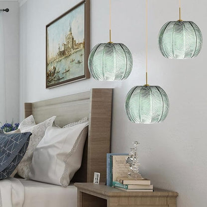 Cluster Chandelier Lights,Gold Green Chandeliers Glass Globe Hanging Pendant Light Fixture Classic Green Shade Adjustable Height Mid Century Modern Sputnik Chandelier Dining Room