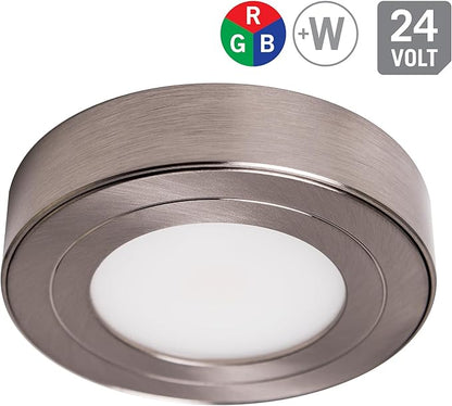 Armacost Lighting PureVue Dimmable LED Undercabinet Puck Light, RGB+W, Brushed Steel 263411